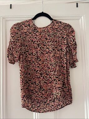 H&M Floral Ruched Sleeve Top